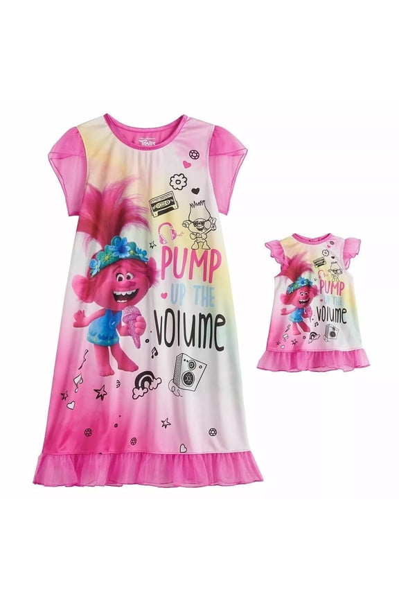 Trolls Poppy 'Pump Up The Volume' Nightgown and Doll Gown Set, Size 8