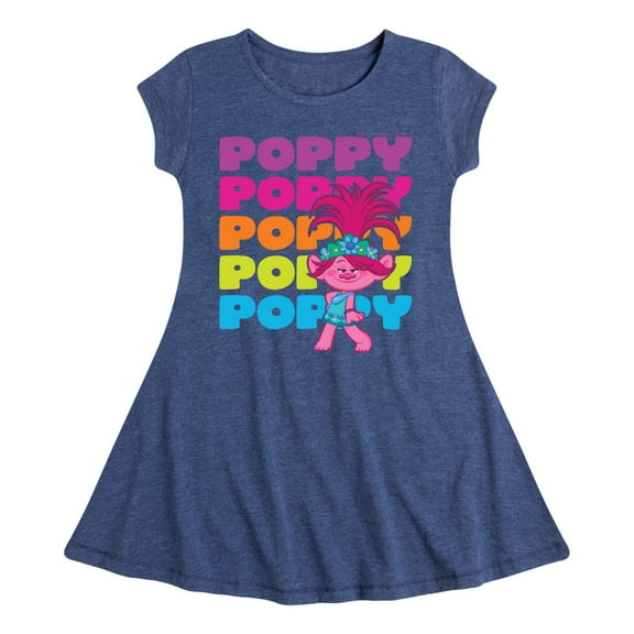 Trolls - Poppy Stacked Name - Toddler & Youth Girls Fit & Flare Dress