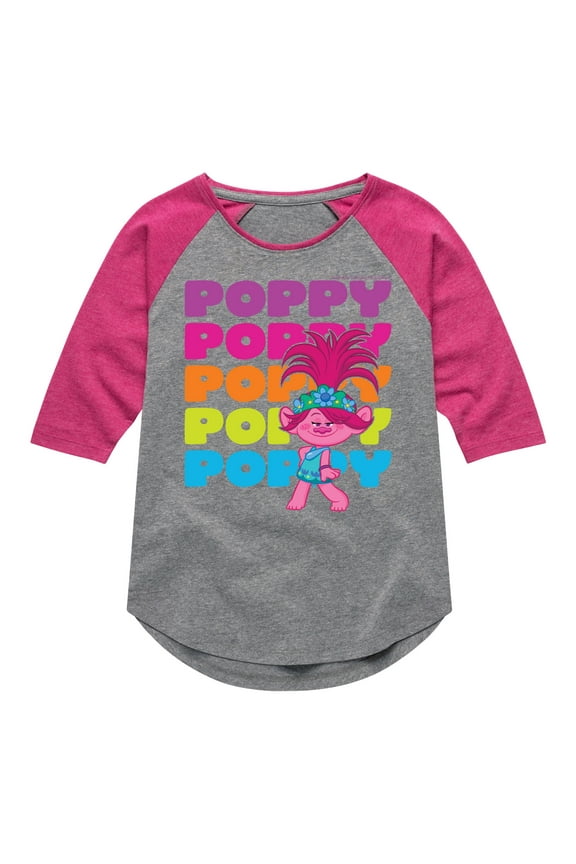 - Poppy Stacked Name - Toddler & Youth Girls Raglan Graphic T-Shirt
