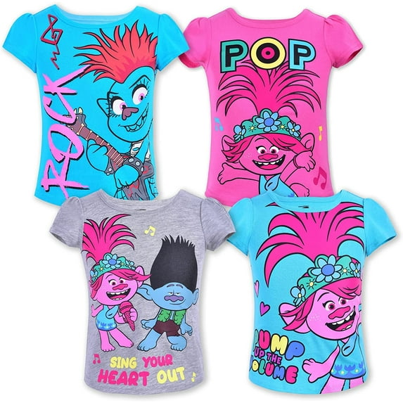 Trolls Poppy and Barb Girls 4 Pack Character Short Sleeve Tees, Toddler