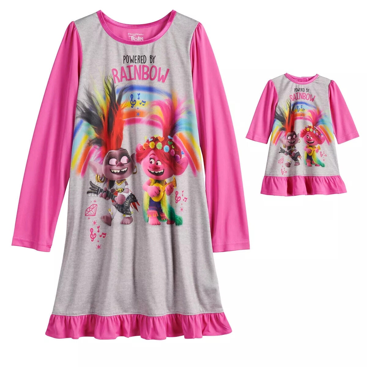 Trolls Poppy and Queen Barb Powered By Rainbow Nightgown, Doll Gown Set
