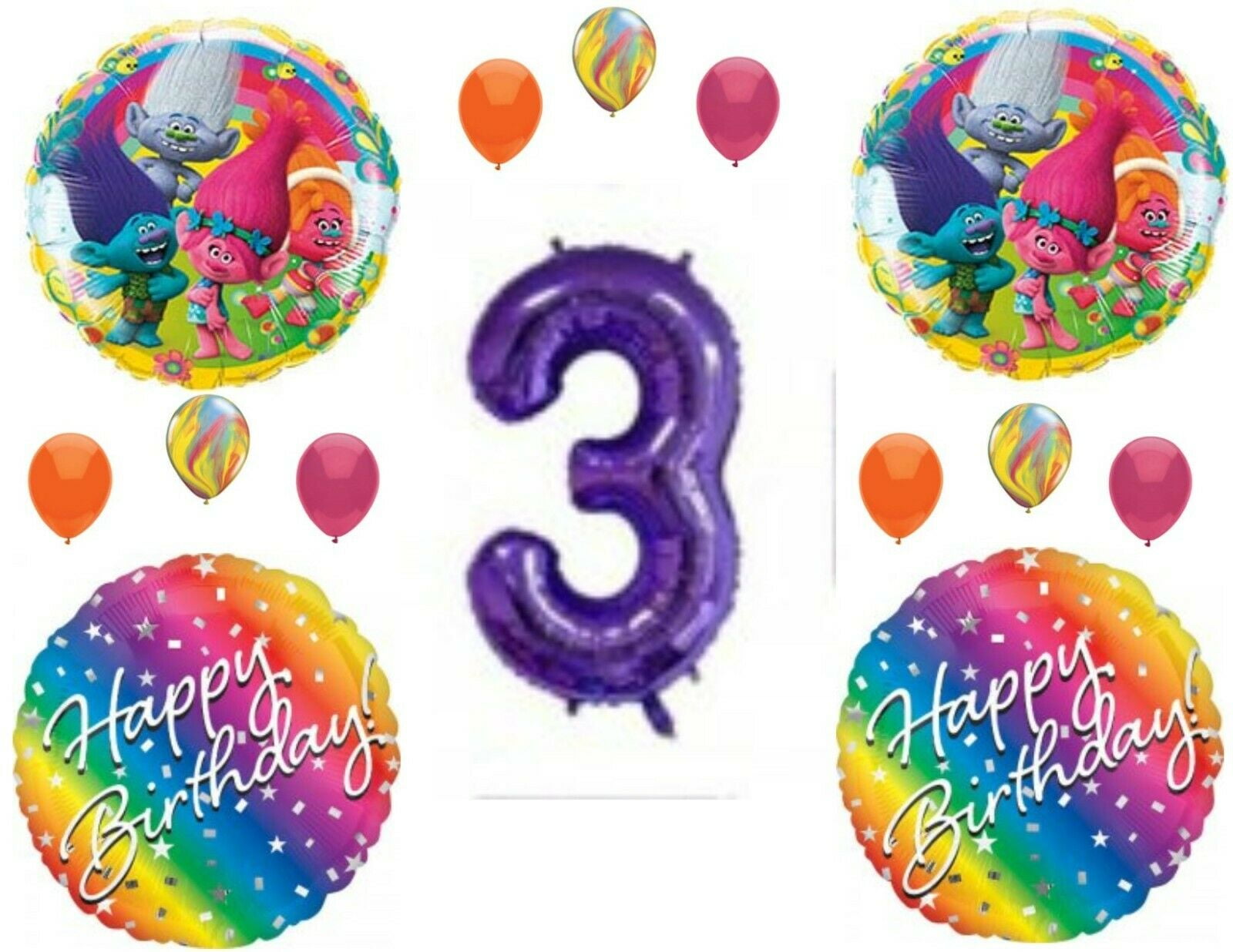 C & S PARTY SUPPLY Trolls Purple 3rd Birthday balloons Decoration Poppy Branch Movie