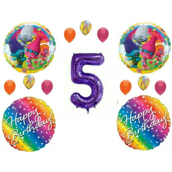 Trolls Purple 5th Birthday balloons Decoration Poppy Branch Movie