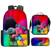 LIKURB Trolls Schoolbag Backpack Lunch Bag Pencil Case Set Gift for Kids Students