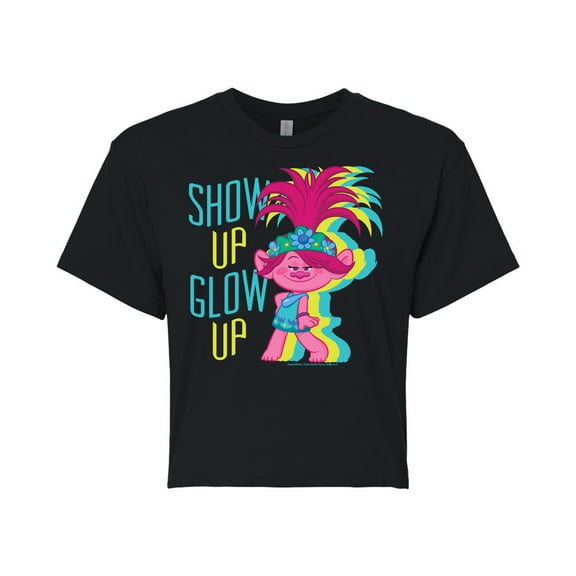 Trolls - Show Up Glow Up Poppy - Juniors Cropped Cotton Blend T-Shirt