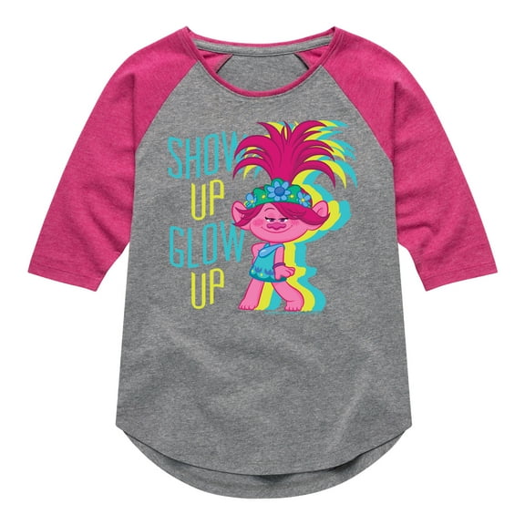 Trolls - Show Up Glow Up Poppy - Toddler & Youth Girls Raglan Graphic T-Shirt