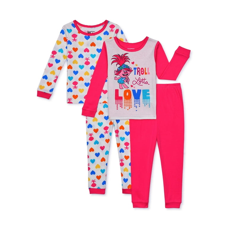 Trolls Toddler Girl Long Sleeve Snug Fit Cotton Pajamas 4pc Set