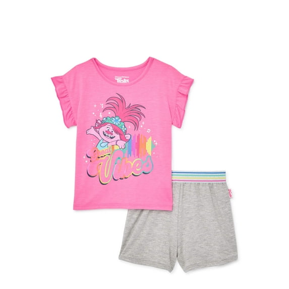 Trolls Toddler Girl Ruffle Sleeve T-shirt & Shorts, 2pc outfit set