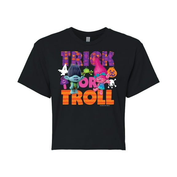 Trolls - Trick Or Troll Branch and Poppy - Juniors Cropped Cotton Blend T-Shirt
