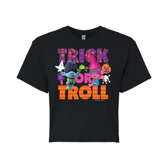 Trolls - Trick Or Troll Branch and Poppy - Juniors Cropped Cotton Blend T-Shirt