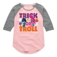 thumbnail image 1 of Trolls - Trick Or Troll Branch and Poppy  - Toddler & Youth Girls Raglan Graphic T-Shirt, 1 of 5
