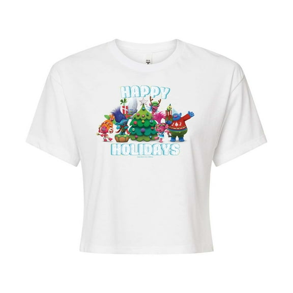 Trolls Movie - Christmas - Happy Holidays - Poppy, Biggie, & More - Juniors Cropped Cotton Blend T-Shirt