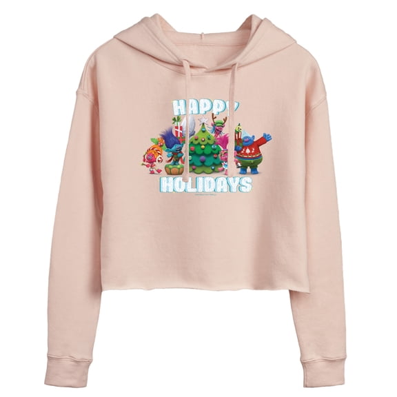 Trolls - Happy Holidays Branch and Friends - Juniors Cropped Pullover Hoodie