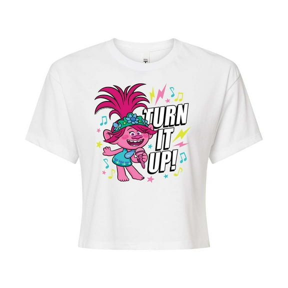 Trolls - Turn It Up Poppy - Juniors Cropped Cotton Blend T-Shirt