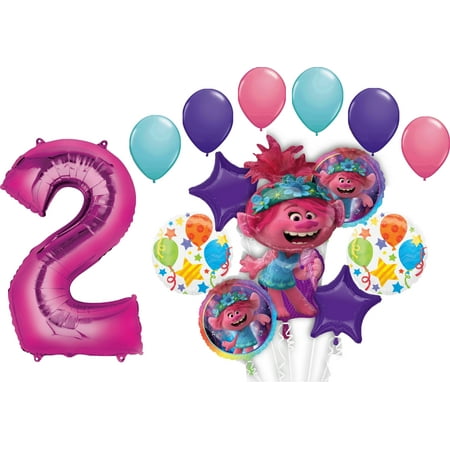 Trolls World Tour 2nd Birthday Party Supplies Poppy Balloon Bouquet Decorations