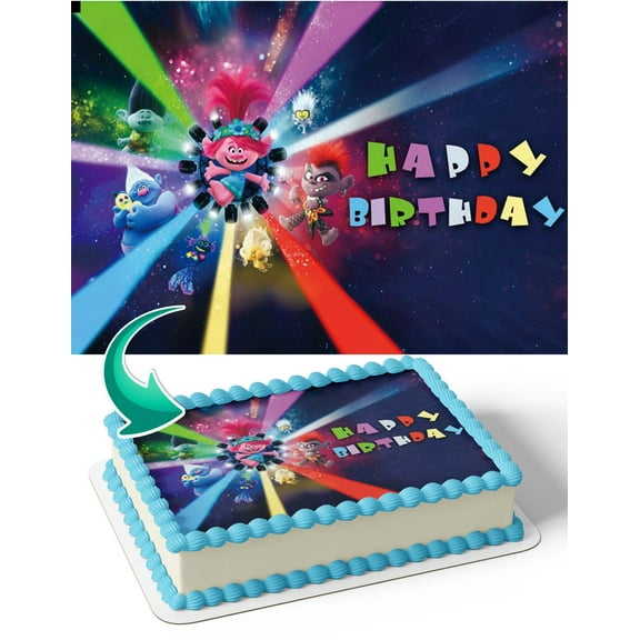 Trolls World Tour Cartoon Edible Image Cake Topper Personalized Birthday Sheet Decal Banner 1/4 Sheet