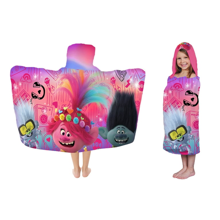 Trolls World Tour Children s Little Big Poncho 100 Cotton Bath Beach Hooded Towel Wrap Walmart
