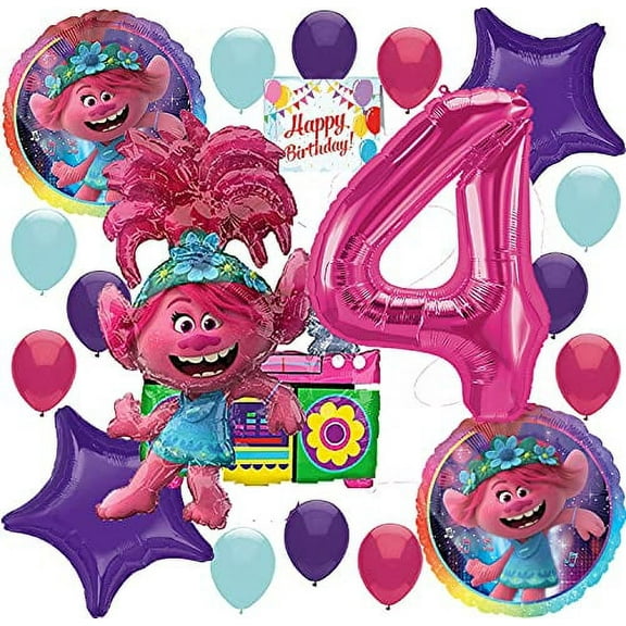 Trolls World Tour Movie Party Supplies Balloon Decoration Bouquet Bundle for 4th Birthday