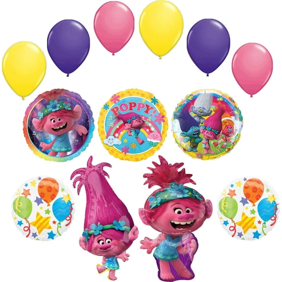 Trolls World Tour Party Supplies Poppy's Birthday Balloon Bouquet Decorations