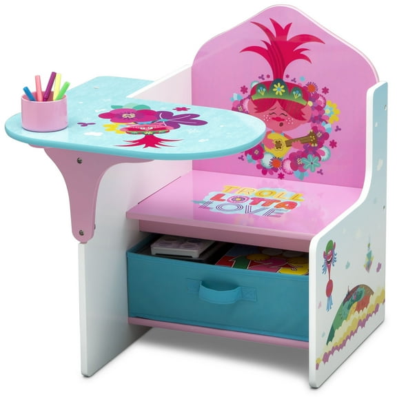 Trolls World Tour Chair Desk with Storage Bin by Delta Children, Greenguard Gold Certified