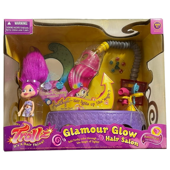 Trollz Glamour Glow Hair Salon Amethyst Figure Set with Trolls Doll