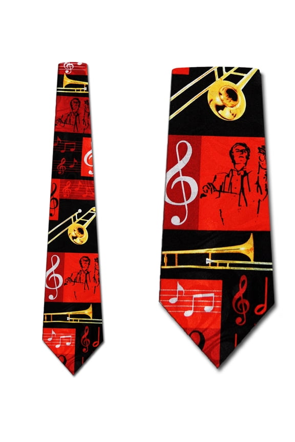 Trombone Collage Red Necktie Mens Tie by Steven Ha