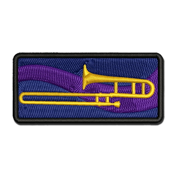 Trombone Music Instrument Silhouette Applique Multi-Color Embroidered Iron-On Patch - 3.5 Inch Large