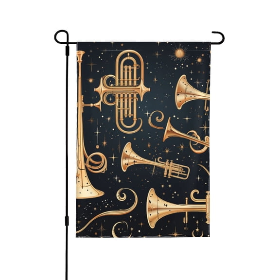 Trombone Musical Instruments Art Double Sided Garden Flag 12.5x18 Outdoor Decorative Yard Banner for Patio Lawn Garden
