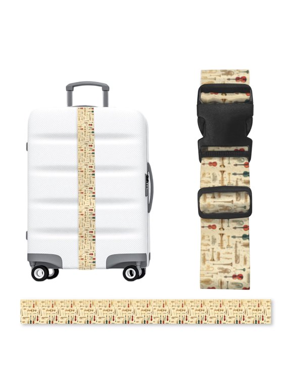 Trombone Musical Instruments Art Vintage Adjustable Luggage Strap, 2-Inch Wide Heavy-Duty Suitcase Belt, Buckle Travel Bag Securing Band
