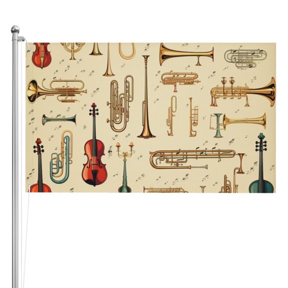 Trombone Musical Instruments Art Vintage Double Sided Flag 3x5FT Reversible Garden Flag Outdoor Decor for House, Porch, Lawn, Yard, Indoor Wall, Party Decoration