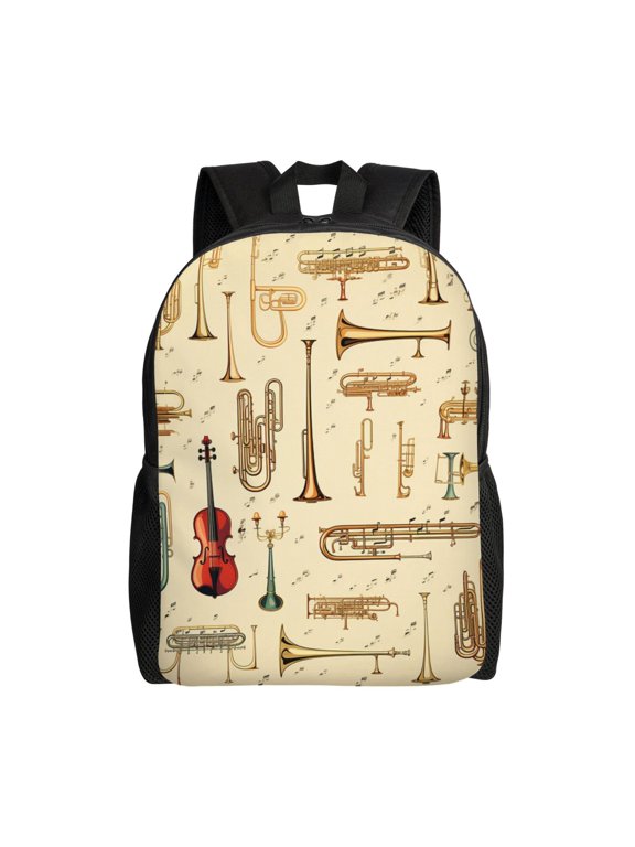 Trombone Musical Instruments Art Vintage Laptop Backpack, Padded 15.6 Inch Computer Compartment, Casual Travel Work Daypack