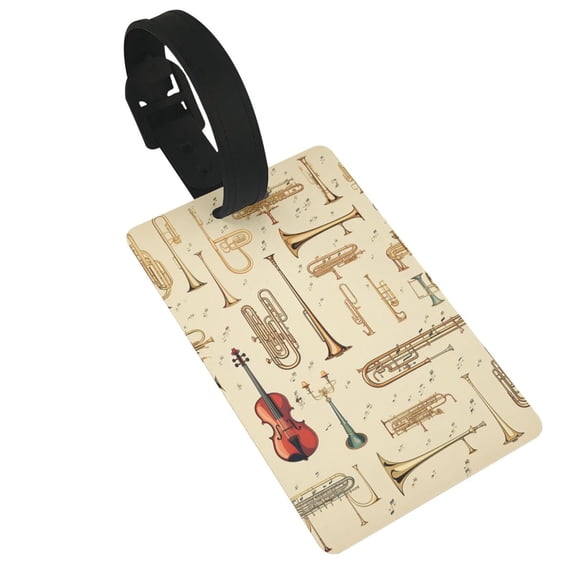 Trombone Musical Instruments Art Vintage Luggage Tags Suitcases ID Baggage Identifier Card Name Tag for Travel Backpacks Gym Bags