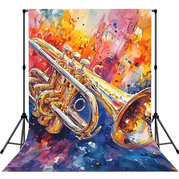 Trombone Musical Instruments Painting Photography Backdrop 5x7Ft Background for Photo Studio Video Recording Birthday Party Wedding Home Decor