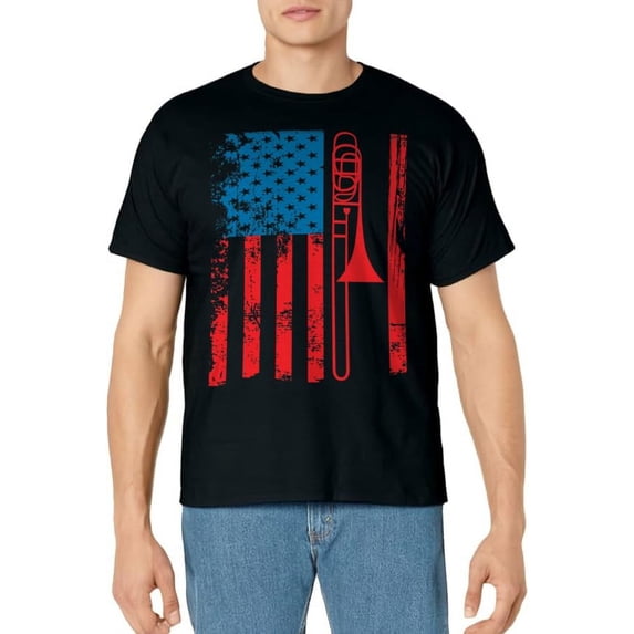 Trombone Player USA Flag Gift Accessories for Men Women T-Shirt