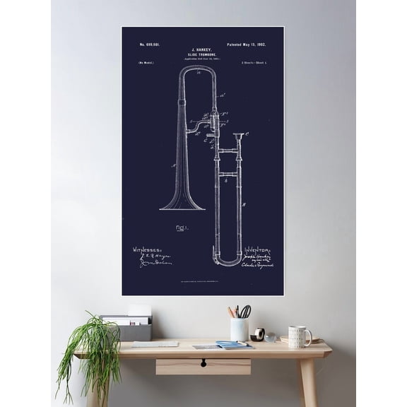 Trombone Poster Wall Art, Modern Wall Decor For Living Room Bedroom, 16x24 UNFRAMED