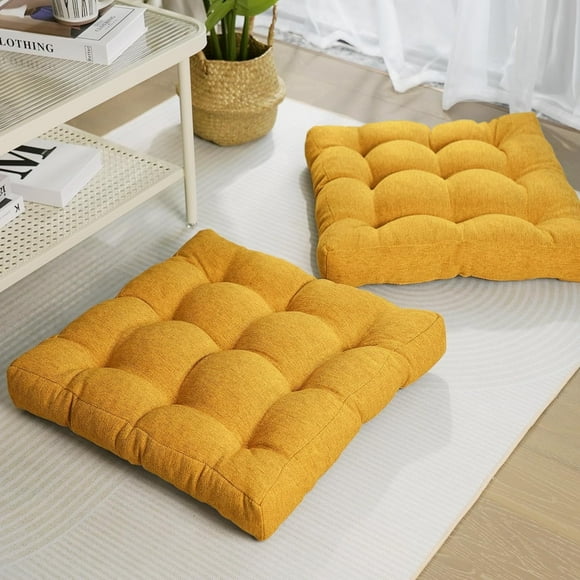 Tromlycs Floor Pillow Seating Cushions for Adults Sitting Large Square Pillow Gel Memory Foam 20 x 20 x 4 Inch Yellow Set of 2