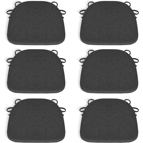 Tromlycs Kitchen Chair Cushions for Dining Pads Set of 6 Room Seat Indoor U Shaped Non Slip with Ties 17 x 16 Inch Black Gray