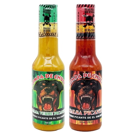 Trompa De Chucho Hot Sauce La Mas Picante De El Salvador 100% organic Imported Salvadorean Salsa Chili Vinegar 3 peppers Jalapeno, Habanero, Tabasco Tacos, Pupusas, Burritos, Hagale Huevos! 1Red1Green