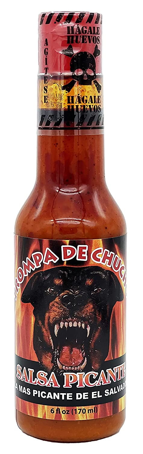 Trompa De Chucho Hot Sauce La Mas Picante De El Salvador 100% organic Imported Salvadorean Salsa Chili Vinegar 3 peppers Jalapeno, Habanero, Tabasco Tacos, Pupusas, Burritos, Hagale Huevos! 1 Red