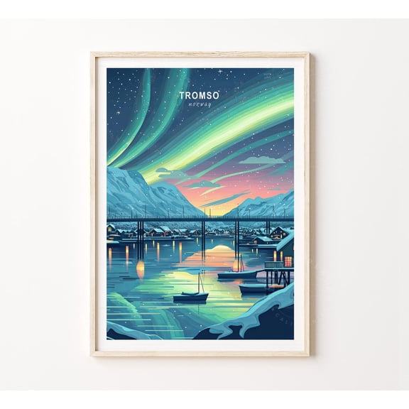 Tromso Norway Arctic Circle Northern Lights City Wall Art Decor, Unframed Paper Poster 8x10in