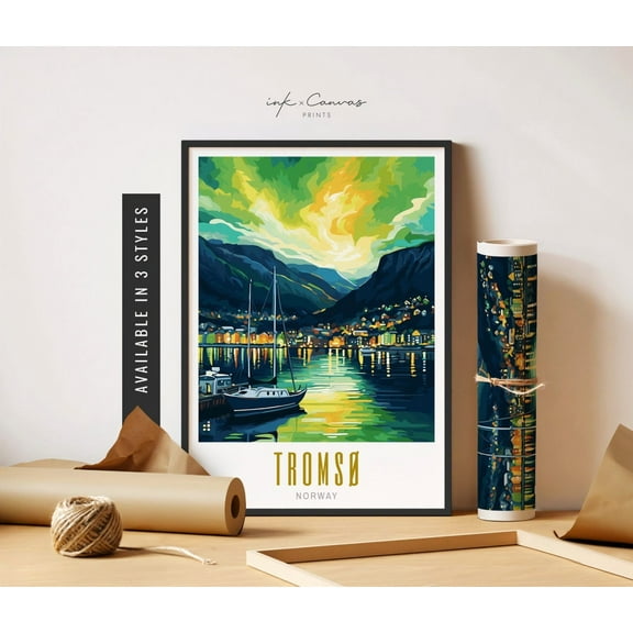 Tromso Poster Norway Northern Lights Wall Art Tromso Norway Art Poster Modern Vibrant Colorful Wall Art Poster Travel Art Home Decor, 24x36 UNFRAMED