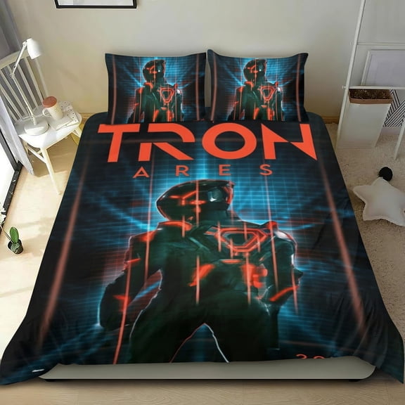 Tron Ares Themed Bed Sheet Set Three Piece Set 53x79 In ches Comfortable And Skin Friendly Unique Design Creating A Star Studded Night Home Decor Gifts For Family Friends fans