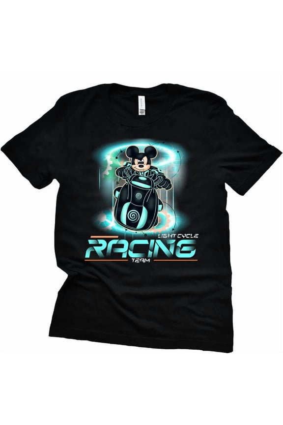 Tron Lightcycle Shirt, Orlando Theme Park Shirt, Mickey T-Shirt, Unisex Casual Short Sleeve (Black-Large)