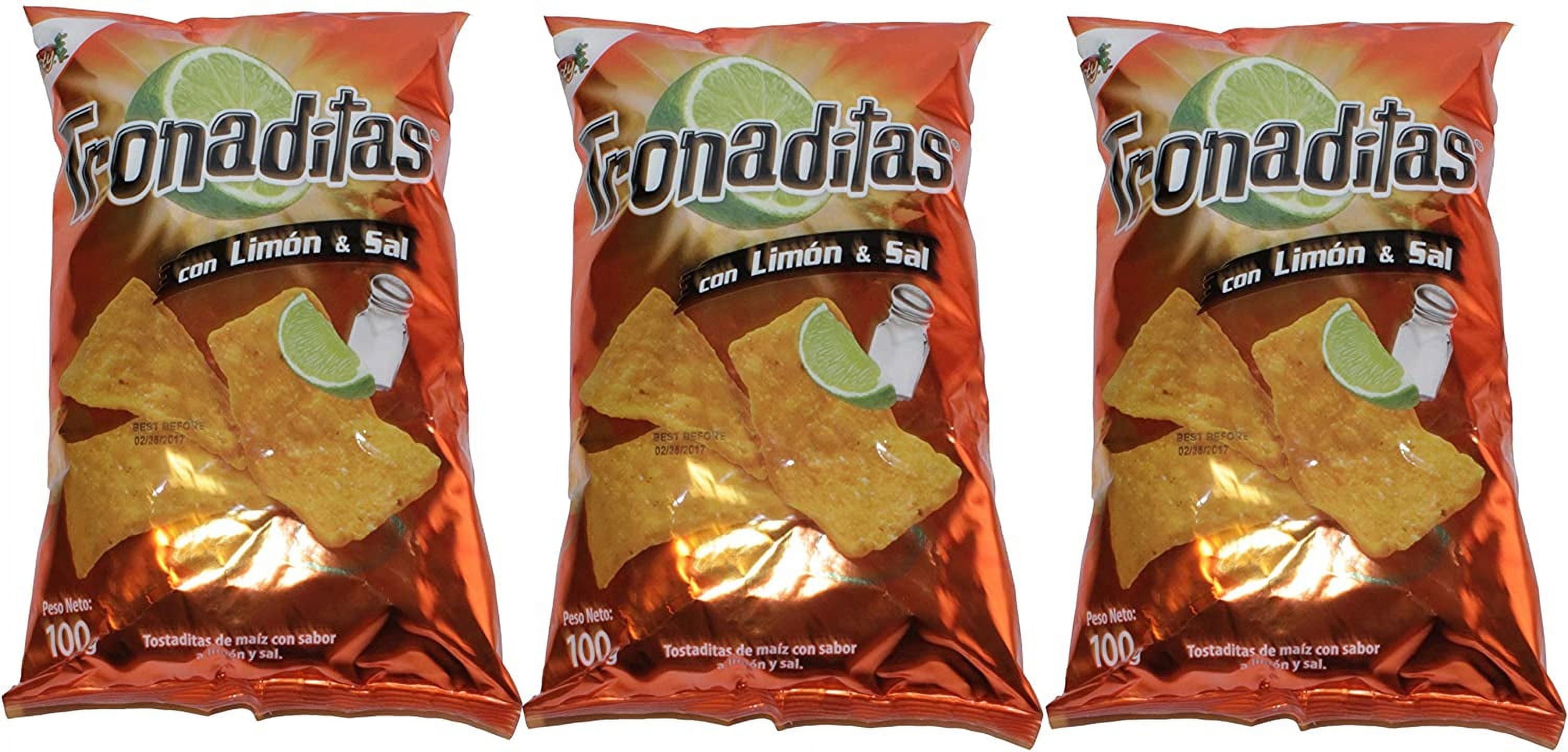 Tronaditas Con Limon Y Sal Corn Chips From Costa Rica (Pack of 3 - 100 gr each)