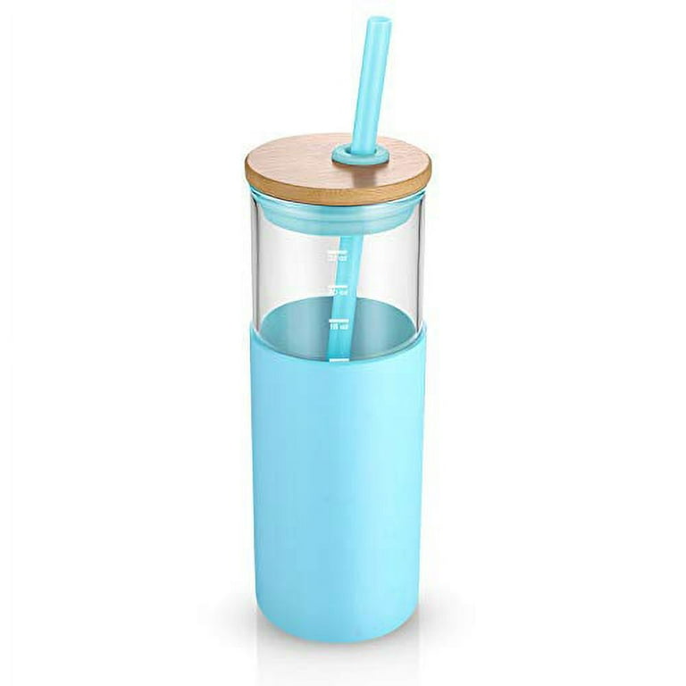 Glass Bottle 24Oz Glass Tumbler Cup With Bamboo Lid And Straw Wide
