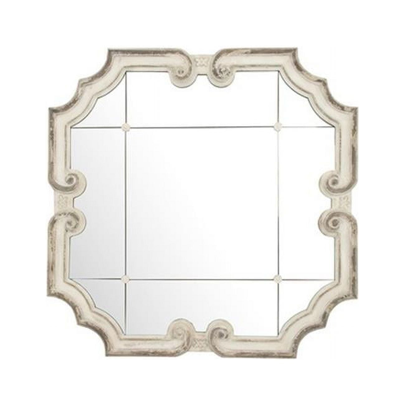 Troncon Square Distressed Ivory Wood Wall Mirror