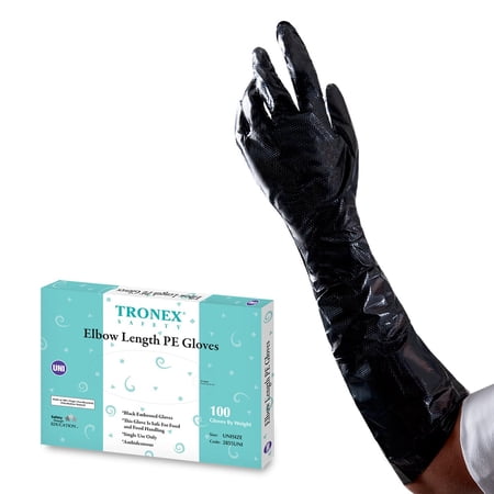 Tronex 2855UNI 20-Inch Elbow-Length PE Gloves, Black, Unisize, Box of 100