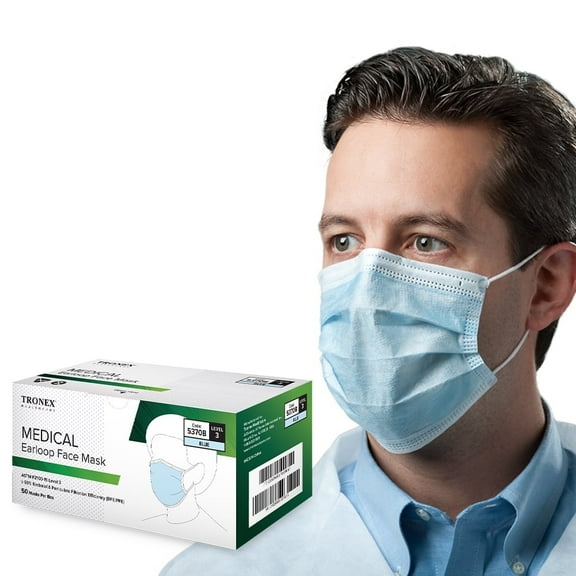 Tronex 5370B ASTM Level 3 Procedure Face Mask With Earloops, Blue, Unisize, Box of 50
