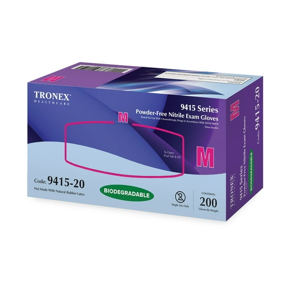 Tronex Biodegradable Nitrile Exam Gloves, Chemo-Rated, Eco-Friendly, Medical Grade, Food Safe, Medium, Case of 2000
