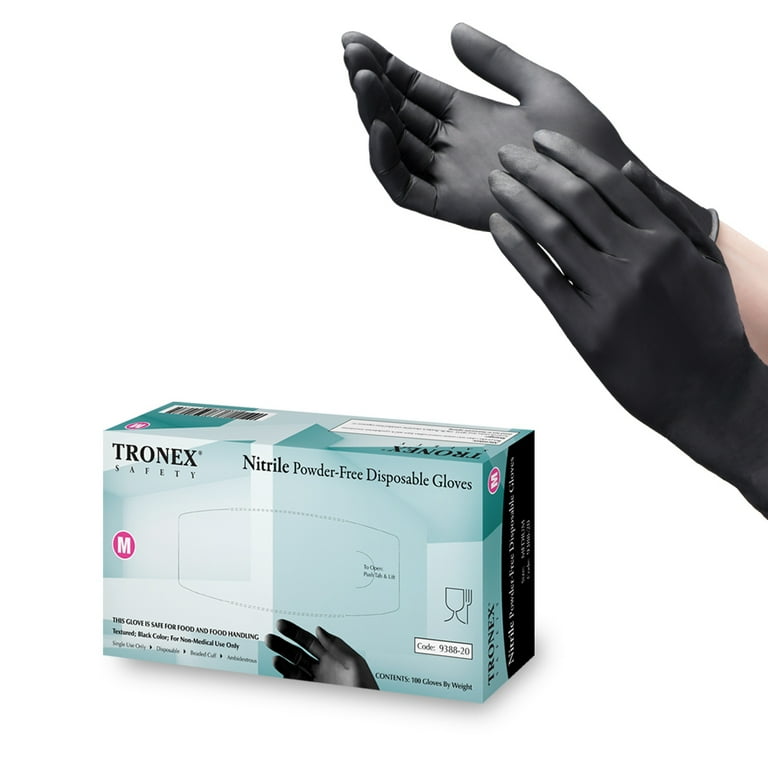 Tronex Medium Black Nitrile Disposable Gloves, Food Safe, Powder